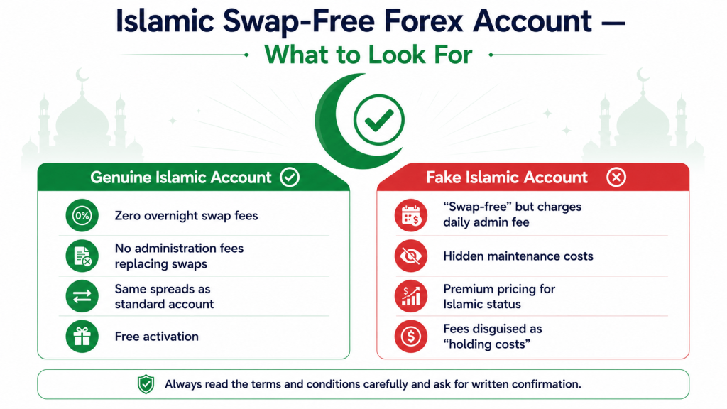Islamic swap-free forex account for Iranian Muslim traders — genuine vs fake Islamic account comparison